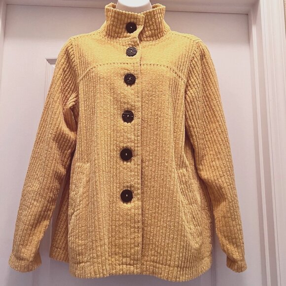 CMC By Color Me Cotton-Women's Yellow Mustard Small Corduroy Button Up Jacket - Picture 5 of 16